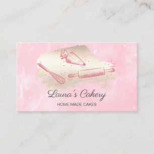 rolling pin & whisk cupcake Bakery blush pink Business Card
