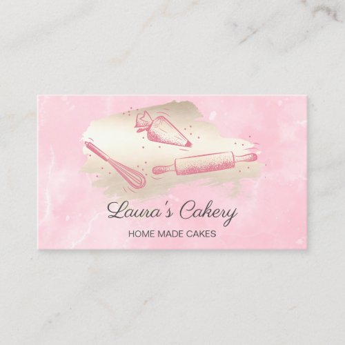 rolling pin  whisk cupcake Bakery blush pink Business Card