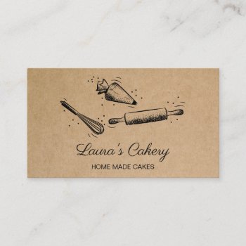 Rolling Pin & Whisk Cupcake Bakery Craft Paper Business Card by smmdsgn at Zazzle