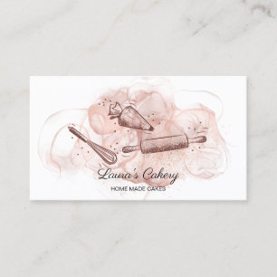 rolling pin & whisk cupcake Bakery Dripping Gold B Business Card