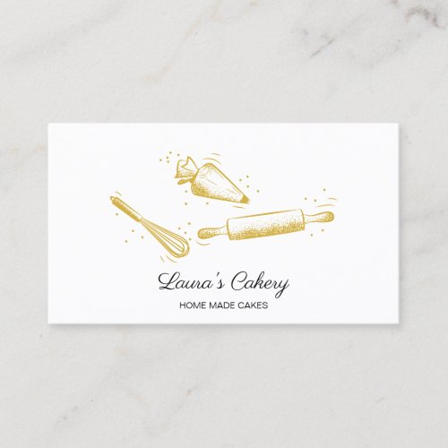 rolling pin  whisk cupcake Bakery Dripping Gold B Business Card