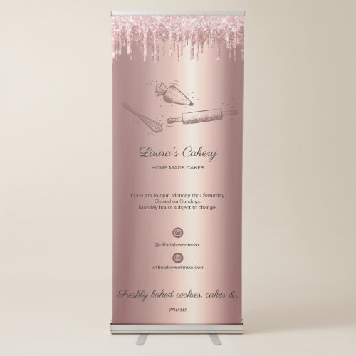 rolling pin  whisk cupcake Bakery Dripping Gold B Retractable Banner