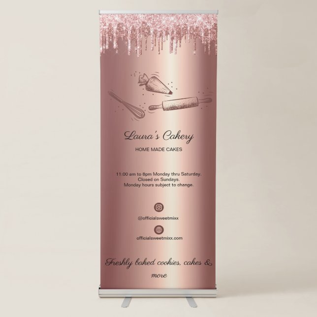 rolling pin & whisk cupcake Bakery Dripping Gold B Retractable Banner (Front)