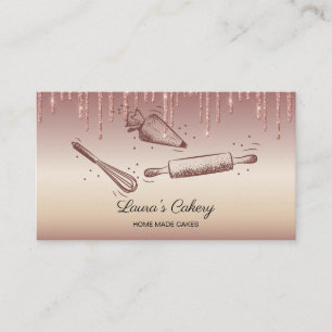 rolling pin & whisk cupcake Bakery Dripping Gold Business Card