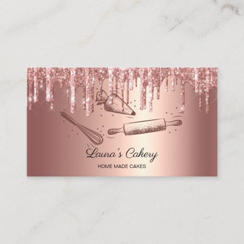 rolling pin  whisk cupcake Bakery Dripping Gold Business Card
