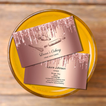 Rolling Pin & Whisk Cupcake Bakery Dripping Gold Business Card by smmdsgn at Zazzle