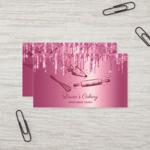rolling pin & whisk cupcake Bakery Dripping Pink Business Card