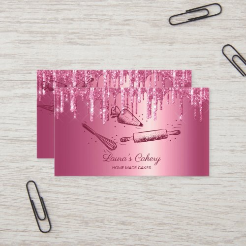 rolling pin  whisk cupcake Bakery Dripping Pink Business Card