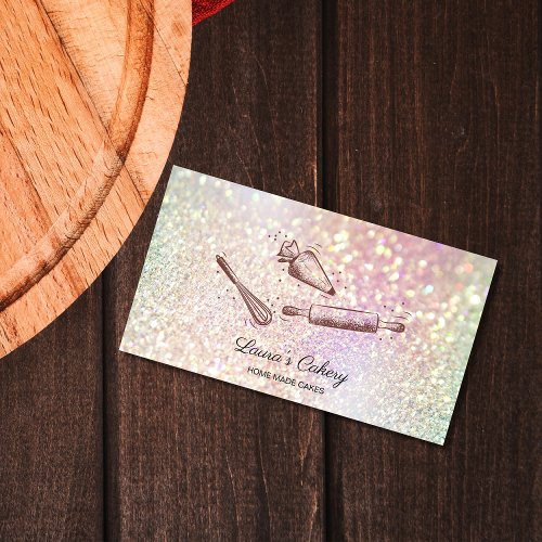 rolling pin  whisk cupcake Bakery holograph Business Card