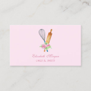 Rolling Pin,Whisk,Flowers Bakery Business Card