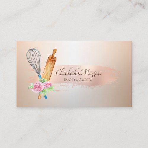 Rolling Pin Whisk Rose Gold Brush Stroke Business Card
