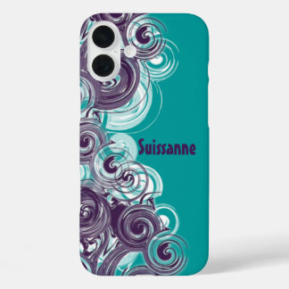 Rolling Purple White Spiral Border iPhone 16 Plus Case