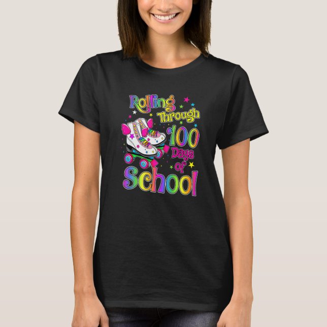 Rolling Through 100 Days Of School Roller Skater S T-Shirt (Front)
