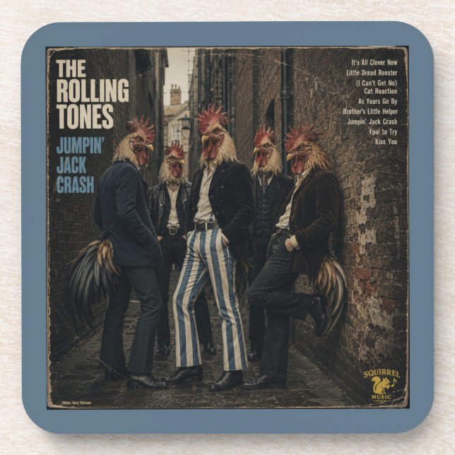 Rolling Tones: a Parody Beverage Coaster (Front)