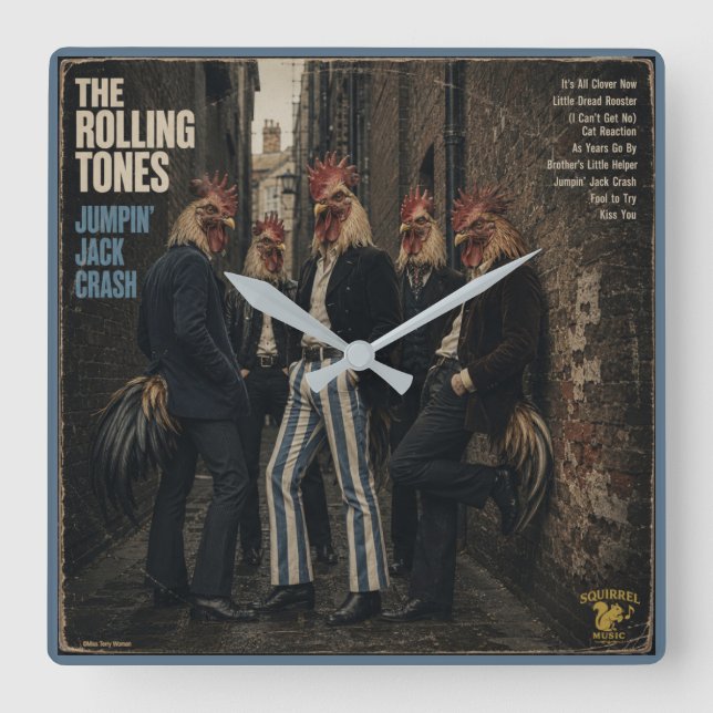 Rolling Tones: a Parody Square Wall Clock (Front)