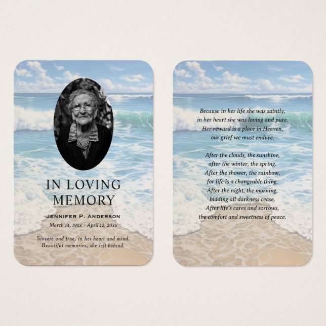 Rolling Waves Beach Memorial Prayer Photo Cards (Front & Back)