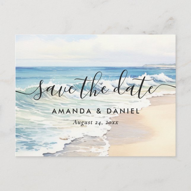 Rolling Waves Destination Beach Wedding Announcement Postcard (Front)
