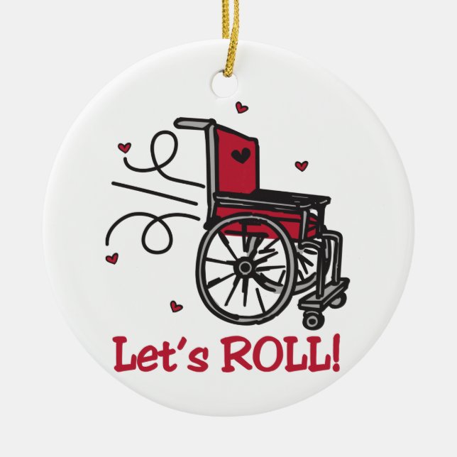 Rolling Wheelchair Ceramic Ornament (Front)