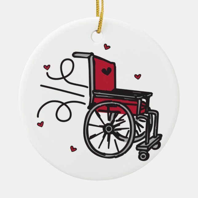 Rolling Wheelchair Ceramic Ornament (Front)