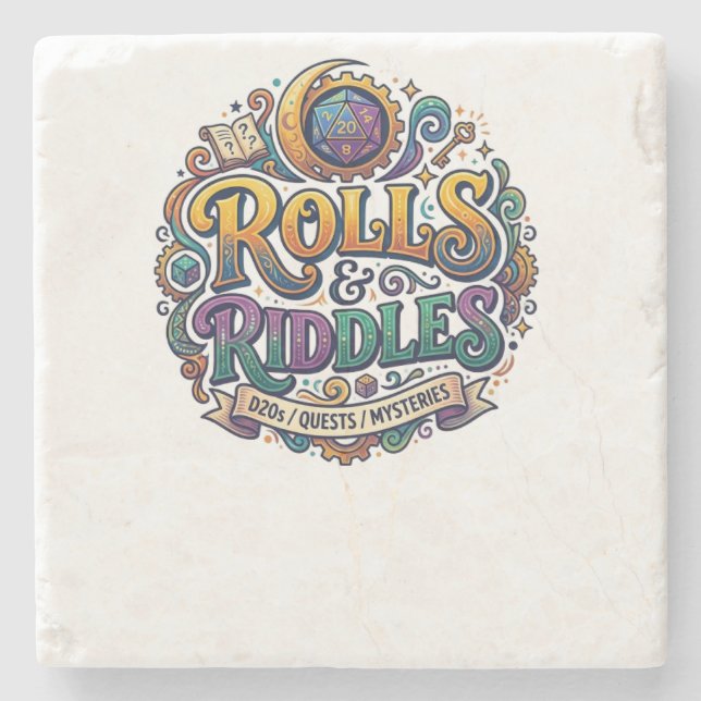 Rolls and Riddles Stone Coaster (Front)