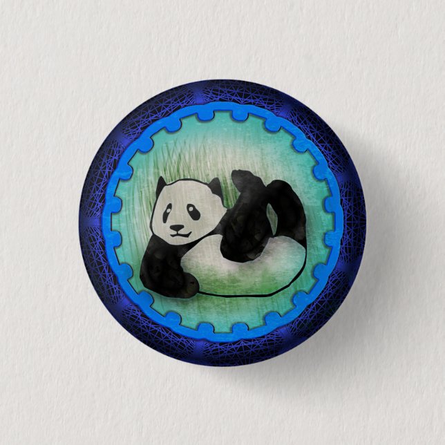 Rolly Polly Friendly Panda Pal in Blue Pinback Button (Front)