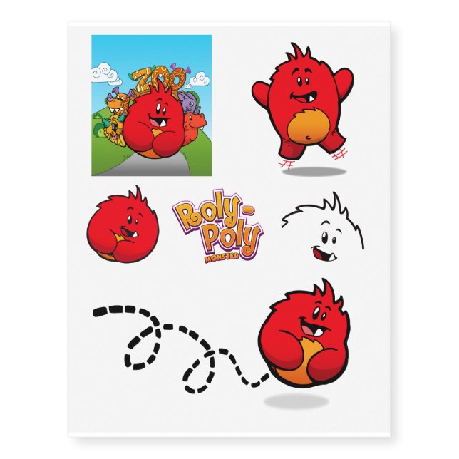"Roly-Poly Monster" Temporary Tattoo Sheet (Front)