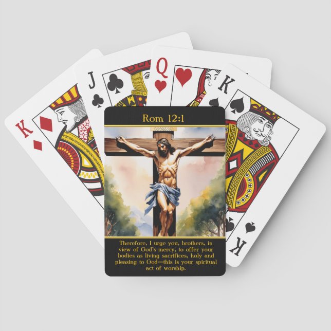 Rom 12:1 Savior Above Mountain Heights Poker Cards (Back)