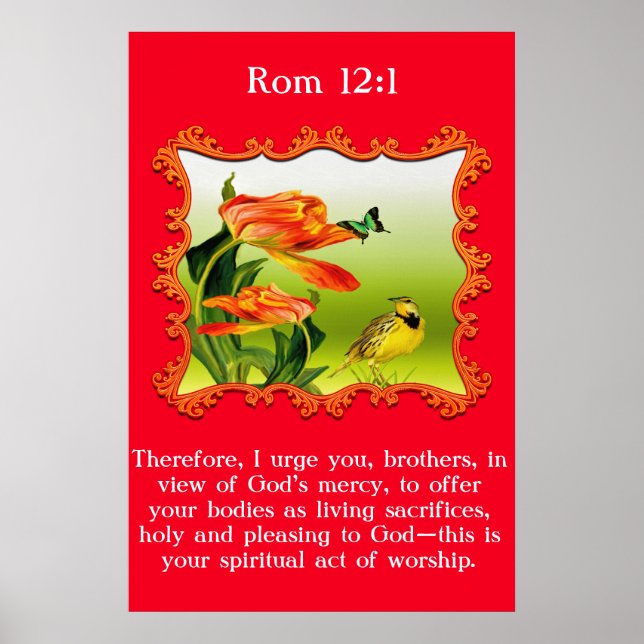 Rom 12:1 Yellow and black canary mockingbird Poster (Front)