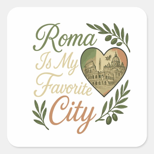 Roma Is My Favorite City Square Sticker (Front)