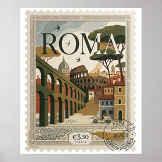 Roma Passeggiata Stamp Art | Italy Travel Gift Poster