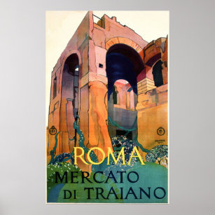ROMA ROME MERCATO DI TRAIANO Trajan Market Vintage Poster