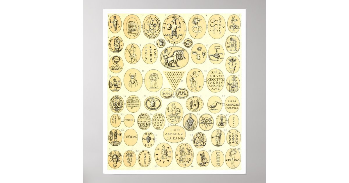 Roman Amulets - Engravings from Abraxas Gemstones Poster | Zazzle