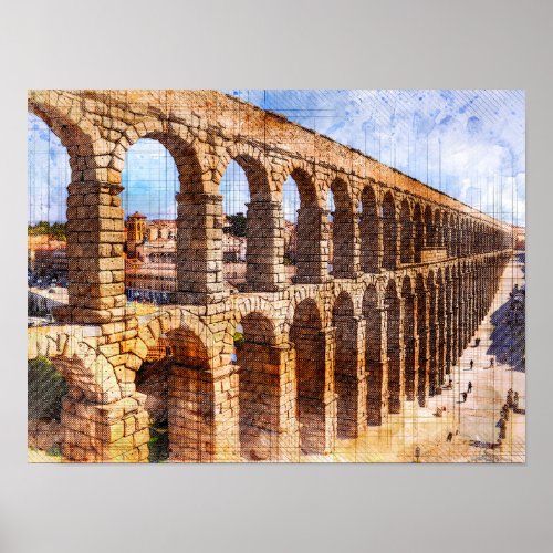 Roman Aqueduct Segovia Spain Poster