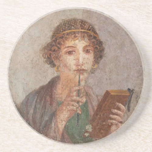Roman Art Pompeii Sappho Girl with Stylus Antique Coaster