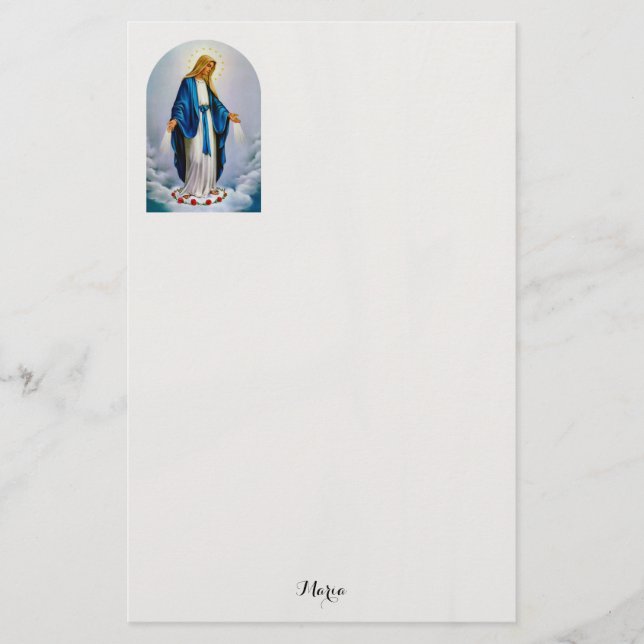 Roman Catholic Virgin Mary Red Roses Customized Stationery (Front)