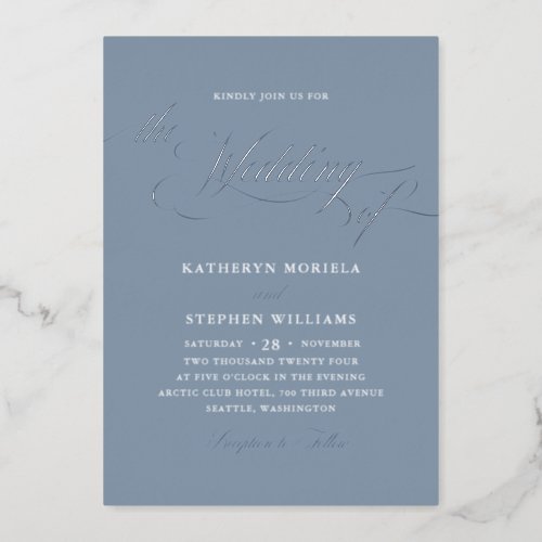 Roman Classic Script Calligraphy Wedding Silver Foil Invitation