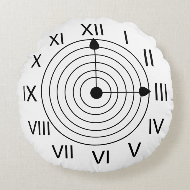 Roman Clock Black and White Roman Clock  Round Pillow (Front)