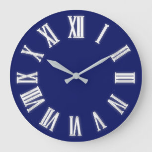 Roman Clock Silver Gray Grey Blue Navy