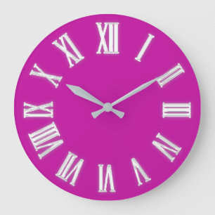 ROman Clock Silver Gray Grey Pink Fuchsia Minimal