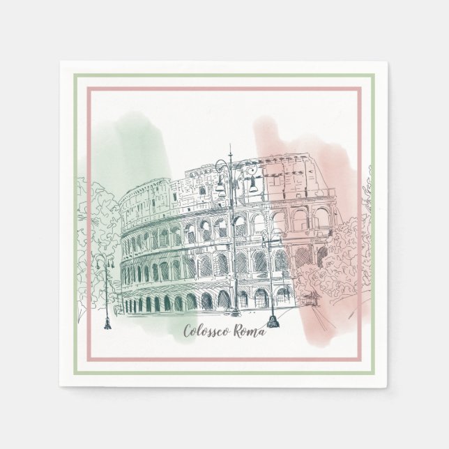 Roman Colosseum Italian Flag Colors Pen and Ink Napkins (Front)