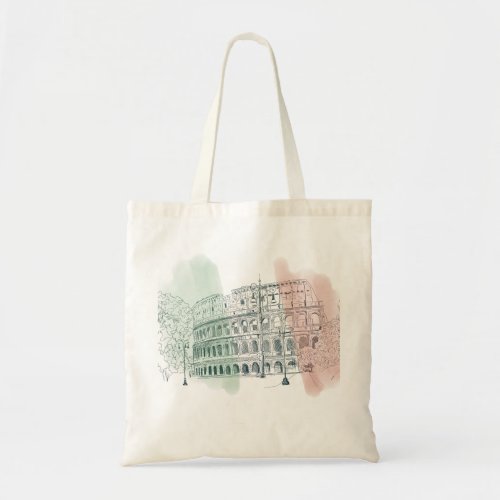 Roman Colosseum Italian Flag Colors Sketch Tote Bag