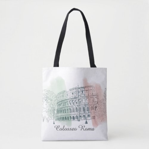 Roman Colosseum Italy Flag Colors Sketch Tote Bag