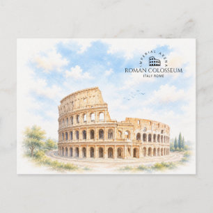 Roman Colosseum Italy Watercolor Landscape Holiday Postcard
