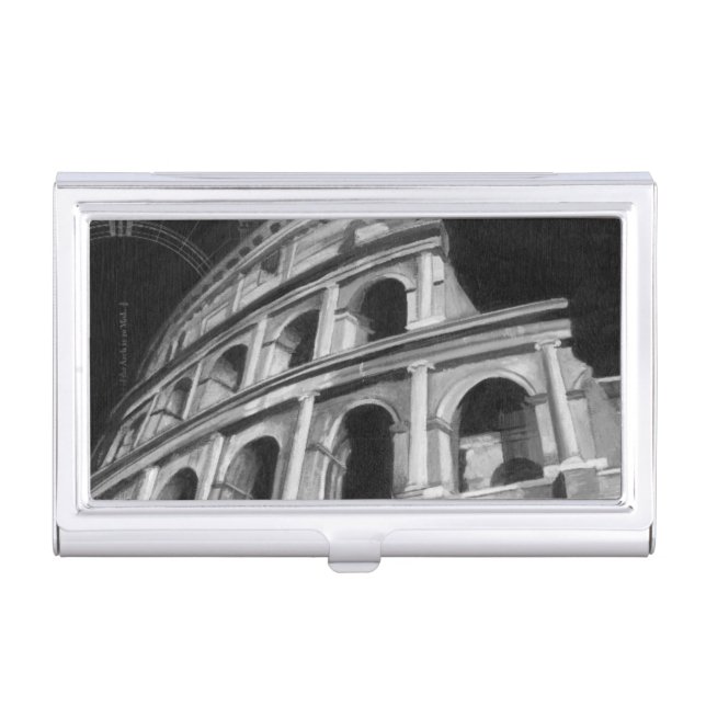 Roman Colosseum with Architectural Drawings Business Card Holder (Front)
