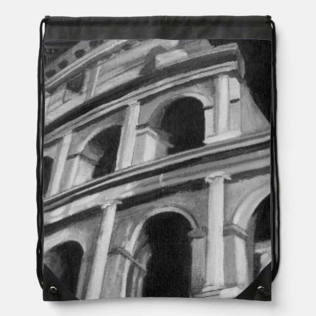 Roman Colosseum with Architectural Drawings Drawstring Bag (Front)