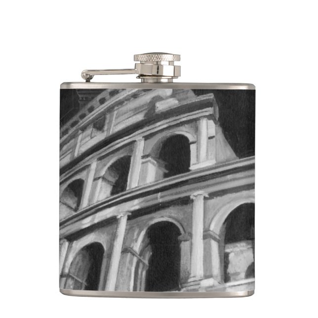 Roman Colosseum with Architectural Drawings Flask (Front)