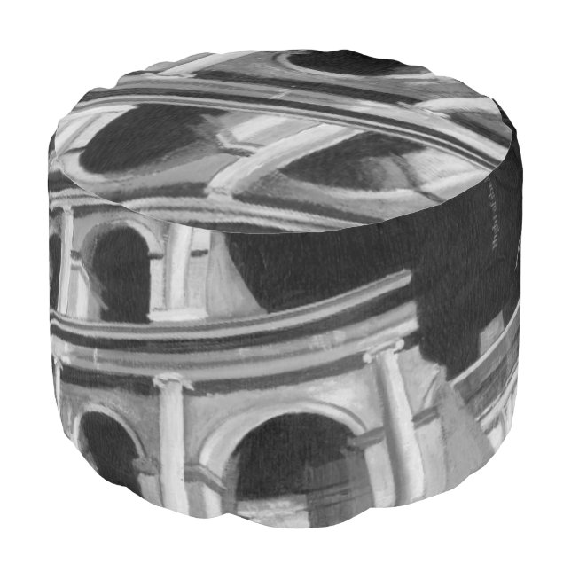 Roman Colosseum with Architectural Drawings Pouf (Angled Front)