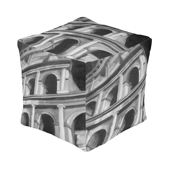 Roman Colosseum with Architectural Drawings Pouf (Angled Front)