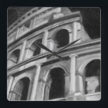 Roman Colosseum with Architectural Drawings Square Wall Clock<br><div class="desc">A picture of the Roman Colosseum complete with architectural drawings of the archways. One of the new seven wonders of the world,  the style of the building still influences modern design. A great gift for someone who loves architecture or studying ancient Rome.</div>