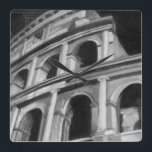 Roman Colosseum with Architectural Drawings Square Wall Clock<br><div class="desc">A picture of the Roman Colosseum complete with architectural drawings of the archways. One of the new seven wonders of the world,  the style of the building still influences modern design. A great gift for someone who loves architecture or studying ancient Rome.</div>